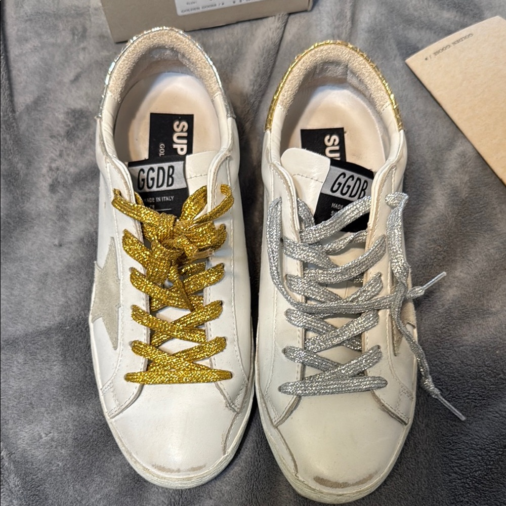 Golden Goose Women's White Sneakers with Gold and Silver Accents